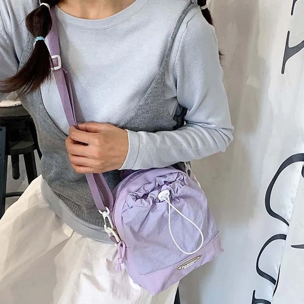 

Large Capacity Drawstring Crossbody Bag Dopamine Solid Color Oxford Cloth Shoulder Pouch Anti-splash Water Japanese Style