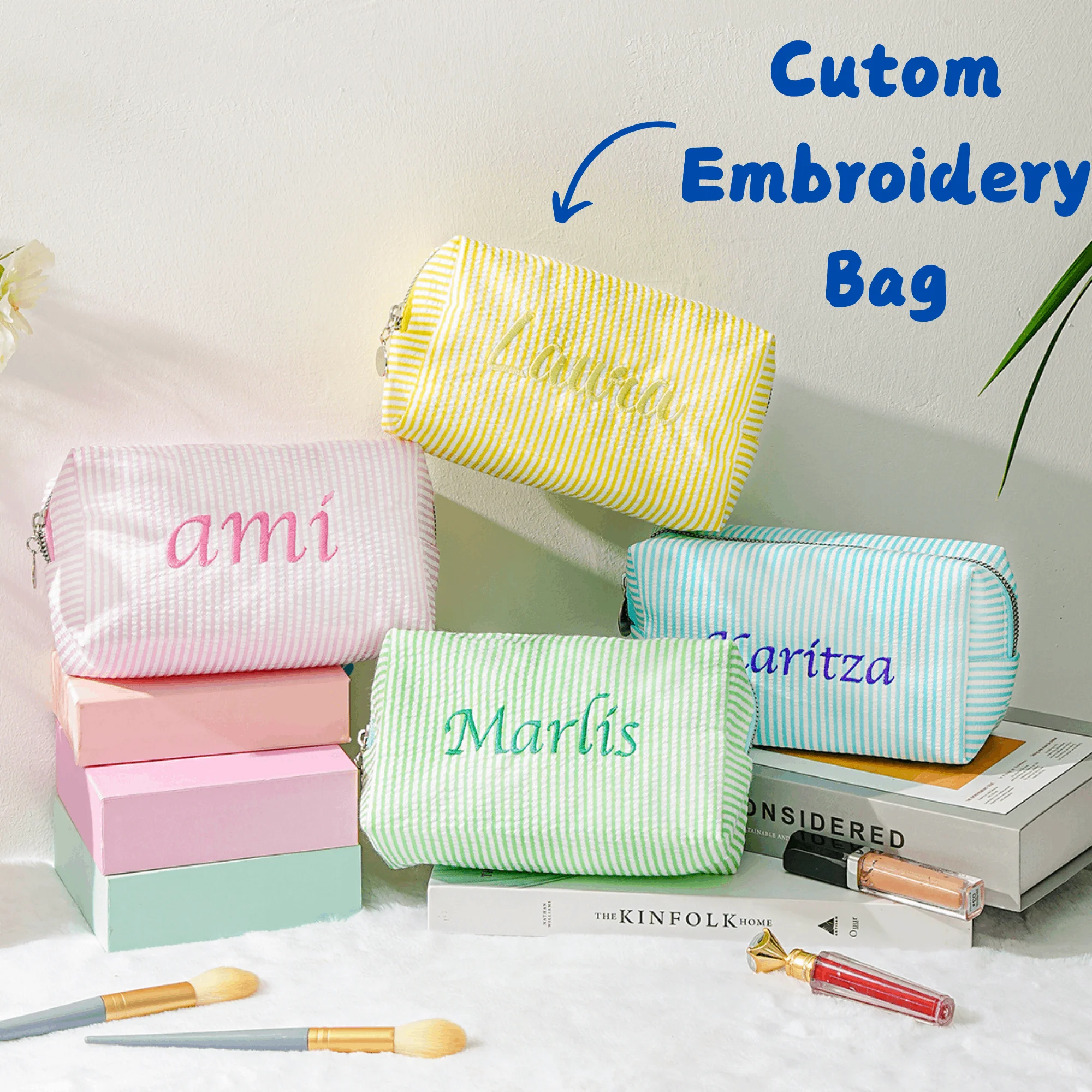 Corduroy Makeup Pouch Custom, Embroidered Name Makeup Bag, Personalized Storage Bag, Makeup Bag, Space-Saving,Stylish,Tidy,Girl