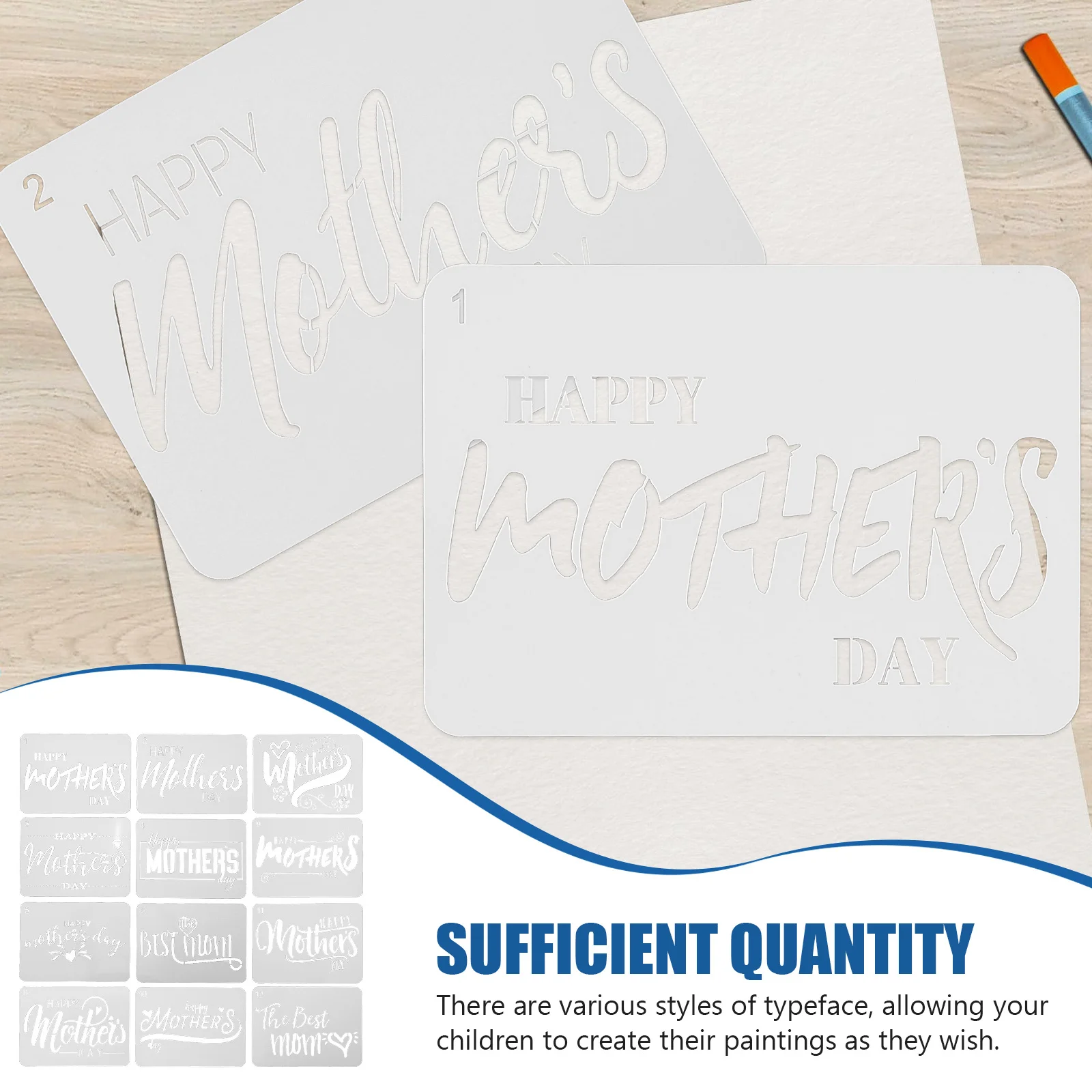 

12Pcs Children Painting Stencils Mother's Day DIY Wall Art Template Handicraft Drawing Tools Kids Creative Activity Supplies