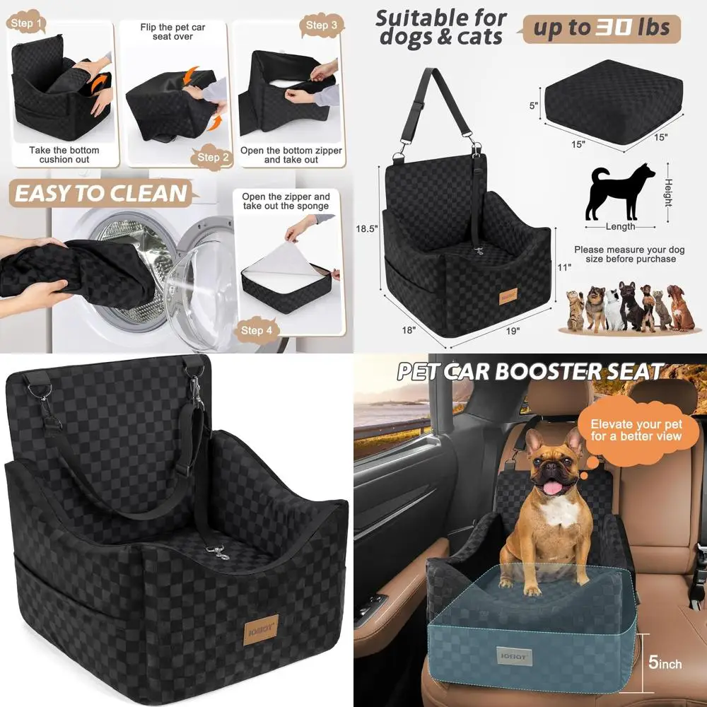 

Memory Foam Dog Car Seat for Small/Medium Dogs up to 35 lbs, Removable Washable Cover, Travel-Safe with Safety Belts and Storage