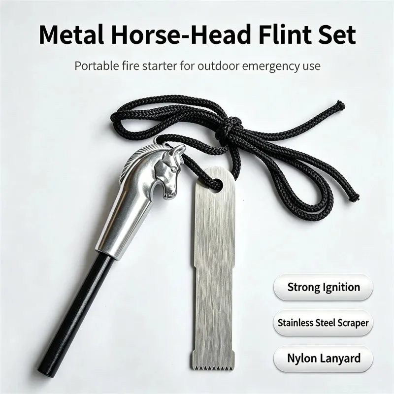 Horse Head Magnesium Rod Fire Starter, Flint Fire Ferro Rod Igniter, Outdoor Survival Camping Emergency Fire Tool for Explorer