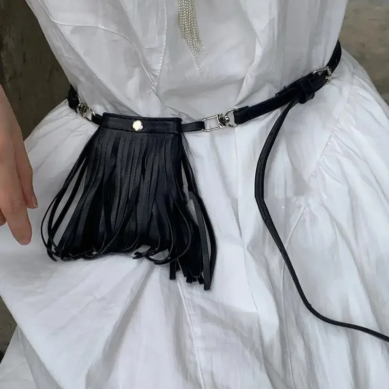 Ceinture de taille à pampilles réglable en PU, sac de taille avec boucle en métal, portefeuille, pochette pour téléphone, ceintures décoratives pour dames