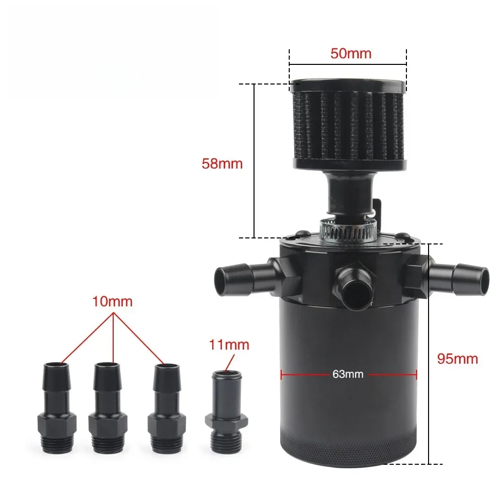 Oil Separator Catch Tank Kit with 2 Ports 150ml Aluminum Oil Reservoir Tank Drain Valve Filter 3/8inchNPT Fuel Line