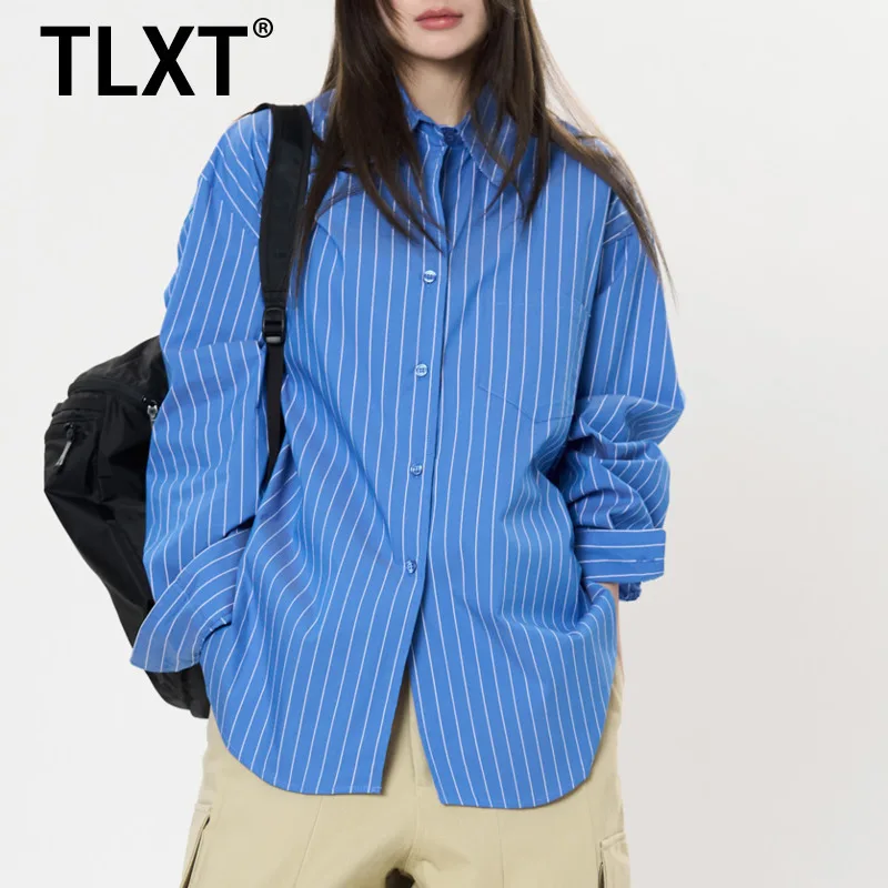 

TLXT элегантные женские полосатые дизайнерские рубашки с лацканами, однобортные рубашки с длинными рукавами, женские весенние рубашки 202, новинка XK1210
