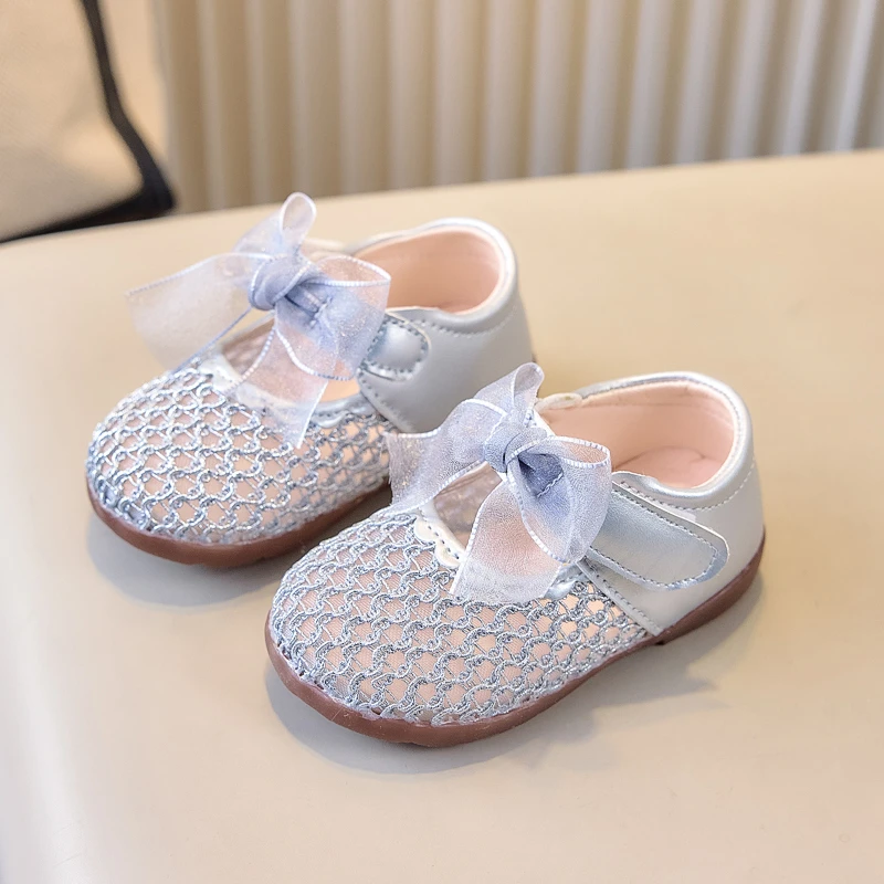 Toddler Girls Princess Shoes Mesh Breathable Kids Sandals Sweet Lace Bows 2026 Summer New Baby Walking Shoes Soft Bottom