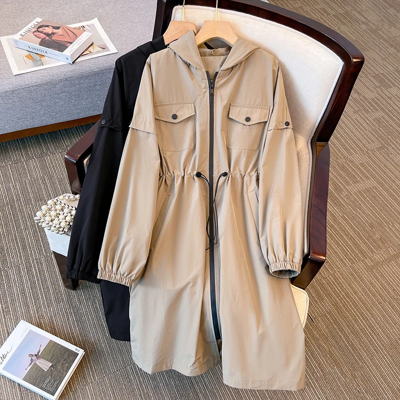 

Oversize Women's Clothing Autumn and Winter 2023 New Solid Color Wild Cotton Trench Coat for Women Hooded Trench Coat