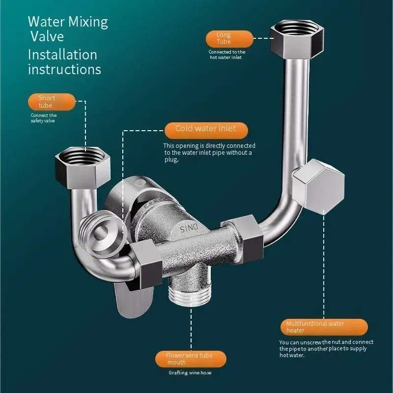 water heater accessories Complete household shower Stainless steel electric water heater U-type mixing valve hot and cold switch