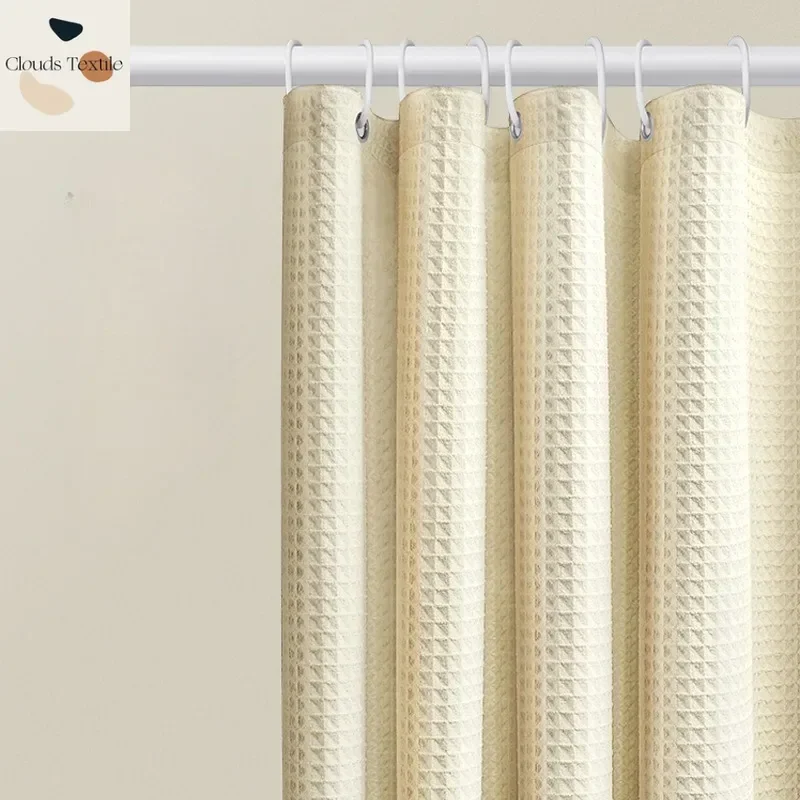 

Cream Thickened Jacquard Waffle Bathroom Shower Curtain Waterproof Solid Colour Jacquard Fabric Curtains