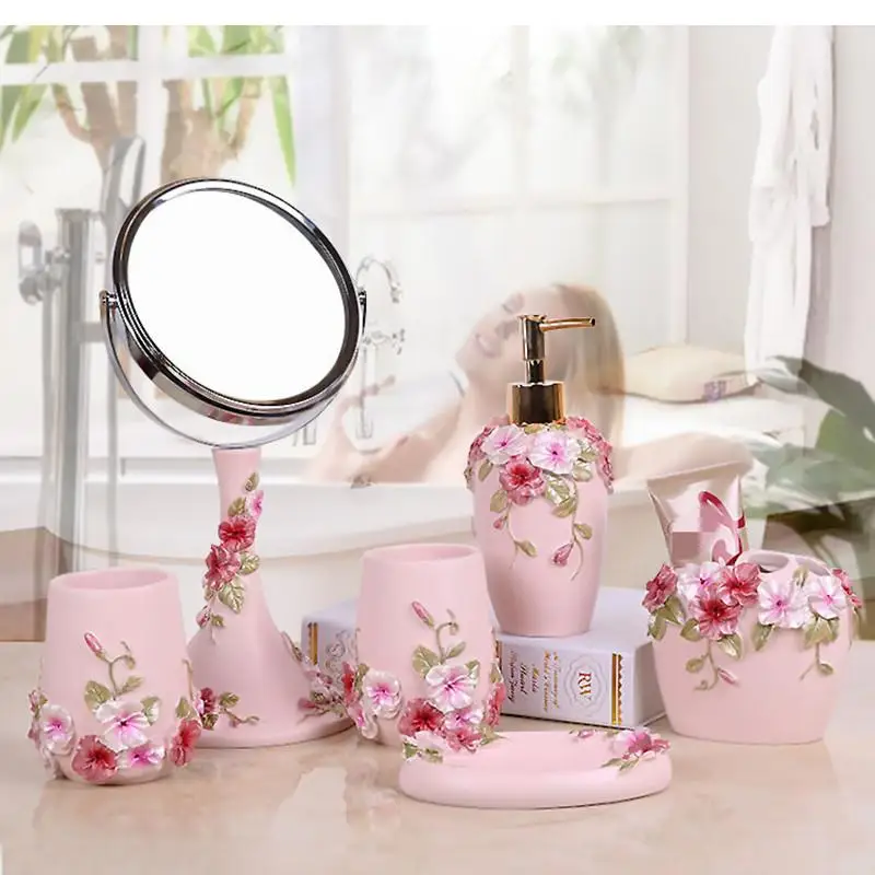 Nordic Bathroom Decoration Accessories Toothbrush Holder Toothpaste Dispenser Lotion Bottle Tissue Box Mirror Wedding Gift Resin