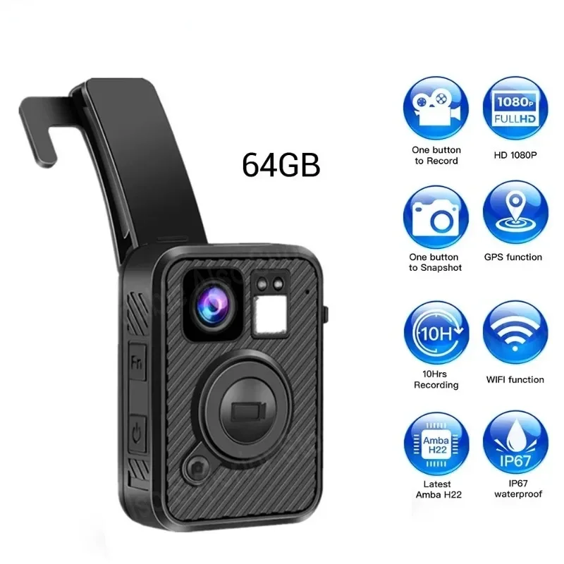 Wifi Camera for 64GB F1 Body Kamera 1440P Worn Cameras For Law 10H Recording GPS Night Vision DVR Recorder