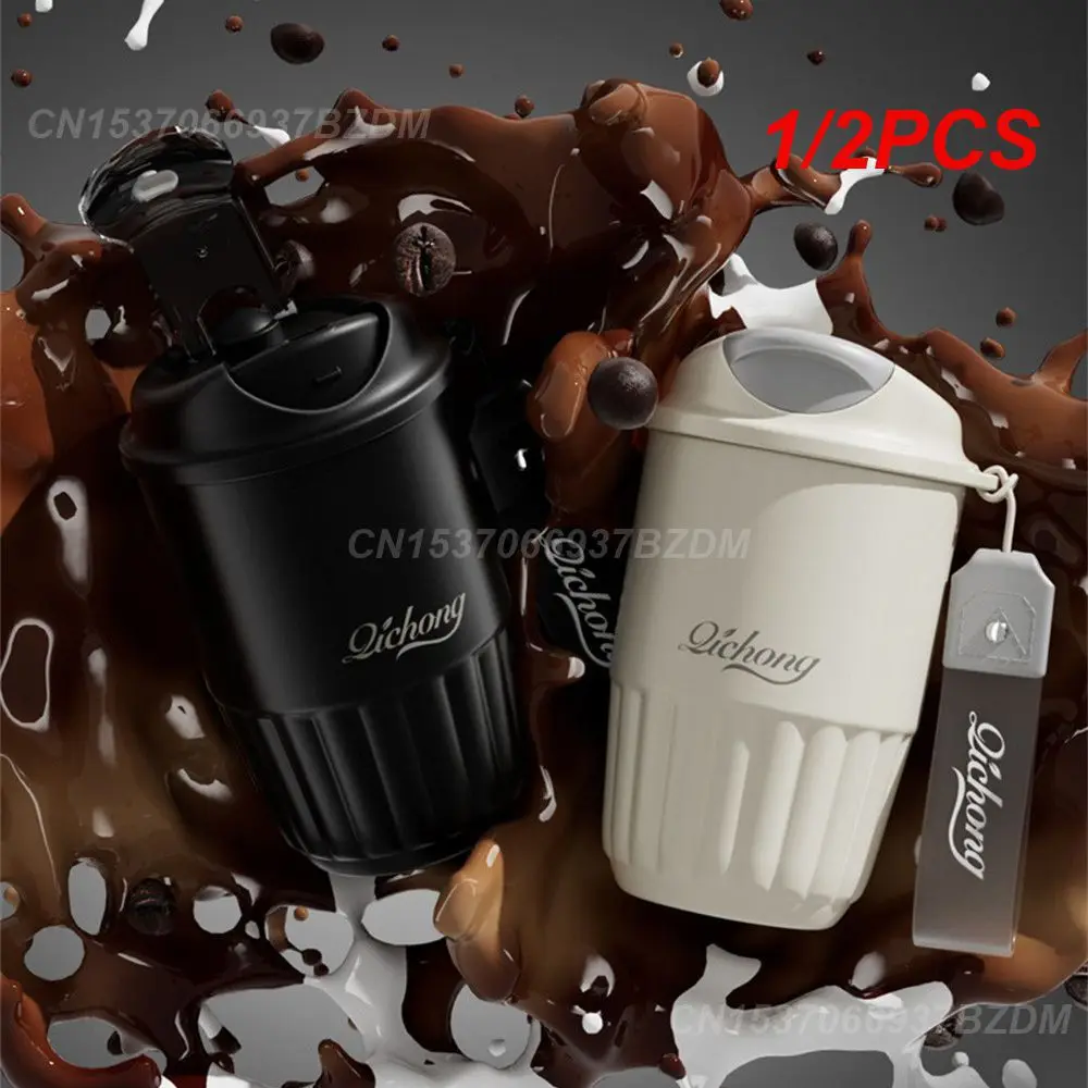 1/2PCS Lanyard Design Insulated Thermos Cup Durable Vacuum Insulation Cup Ceramic Liner Thermos Cup Coffee Cup Convenient