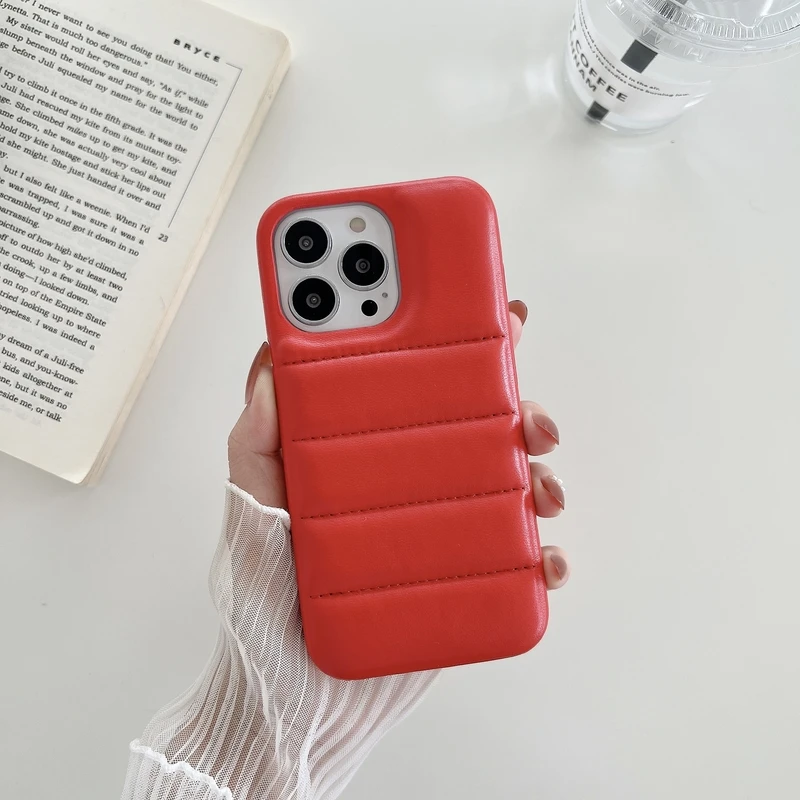 Luxury Candy Color  Down Jacket The Puffer Phone Case For iPhone 14 13 12 11 Pro Mini Xs Max X Xr 7 8 Puls SE Soft Leather Cover