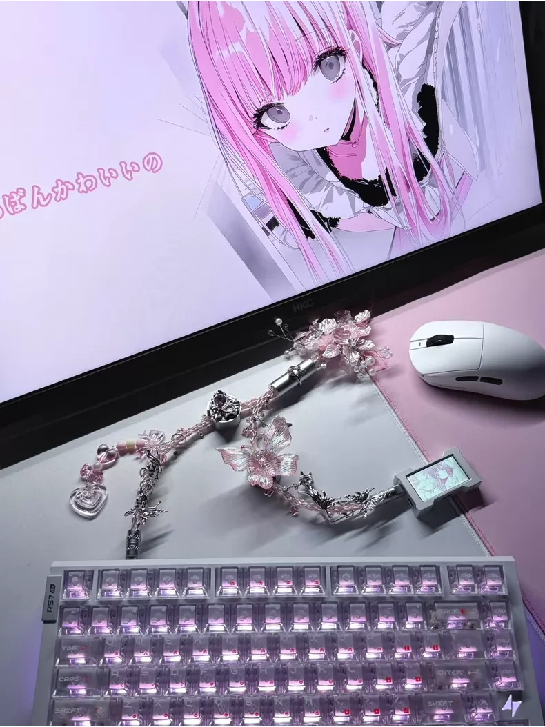 {pink Butterfly} 2-in-1 8k Aviator Cable/Hmhub Usb-c 1.3m Rgb Magnetic Mechanical Keyboard Cable Decorative Accessorie