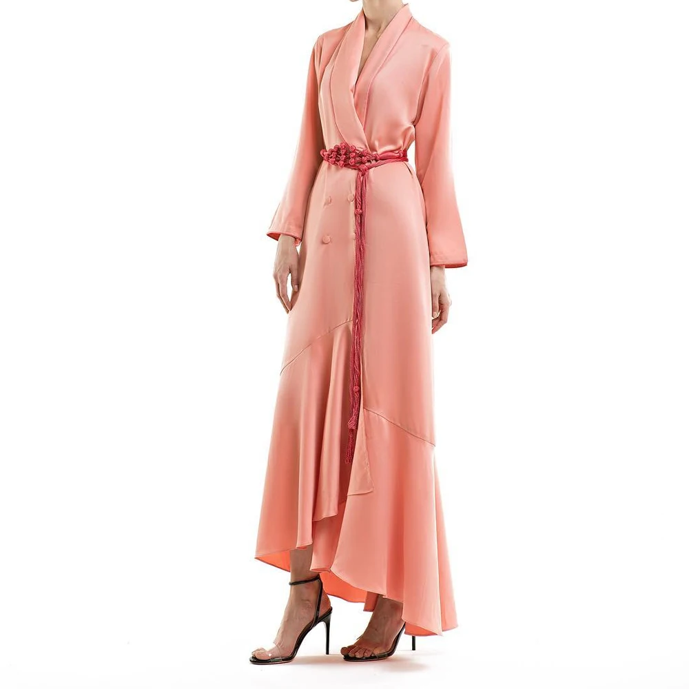 Robe de Soirée en Satin à Manches sulf, Ligne A, Longueur de Rincage, Col en V, Ceintures Plissées, Élégante, Éducative, 138
