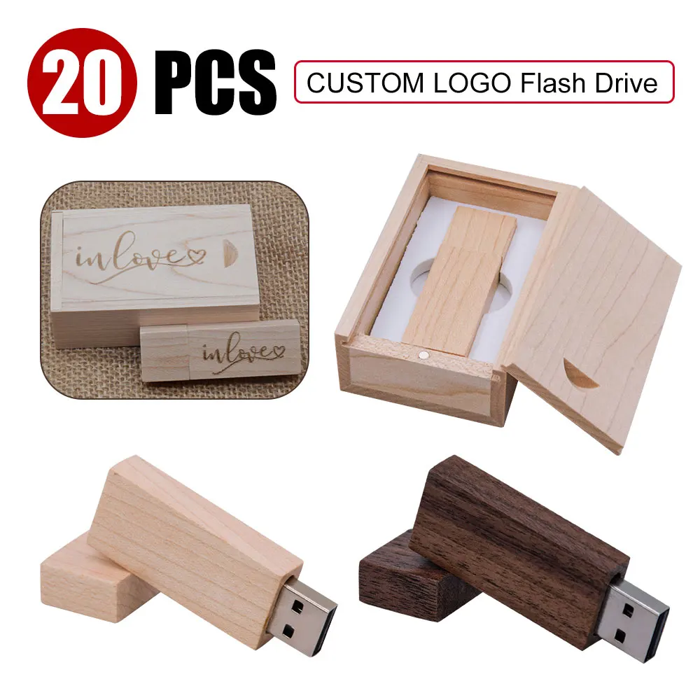 20 pcs/lot Customized Wooden Usb Flash Drive Customer LOGO Pendrive 8GB 16GB 32GB U Disk Memory Stick PHOTOGRAPHY Wedding Gifts