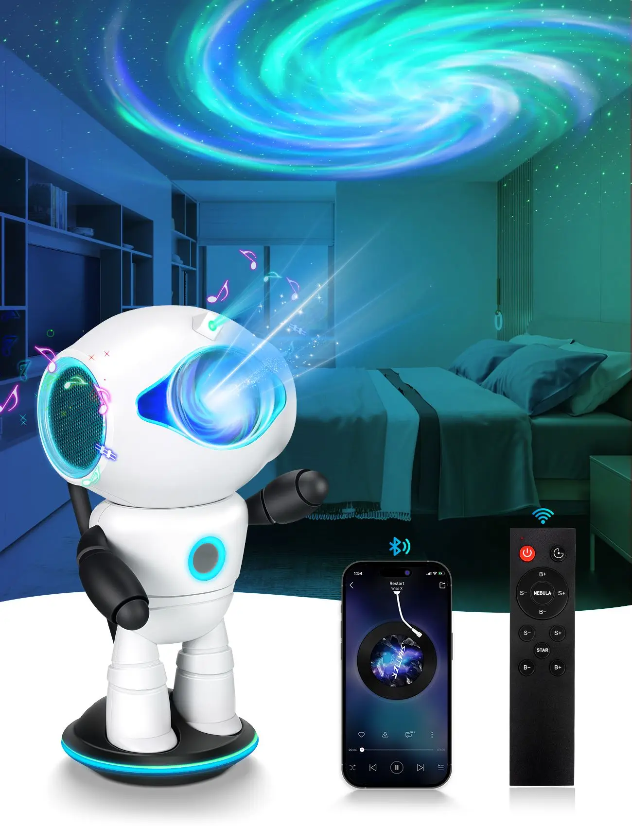 Kids Star Projector Night Light With Remote Control 360 Adjustable Design Astronaut Nebula Galaxy Atmospher Lighting Children