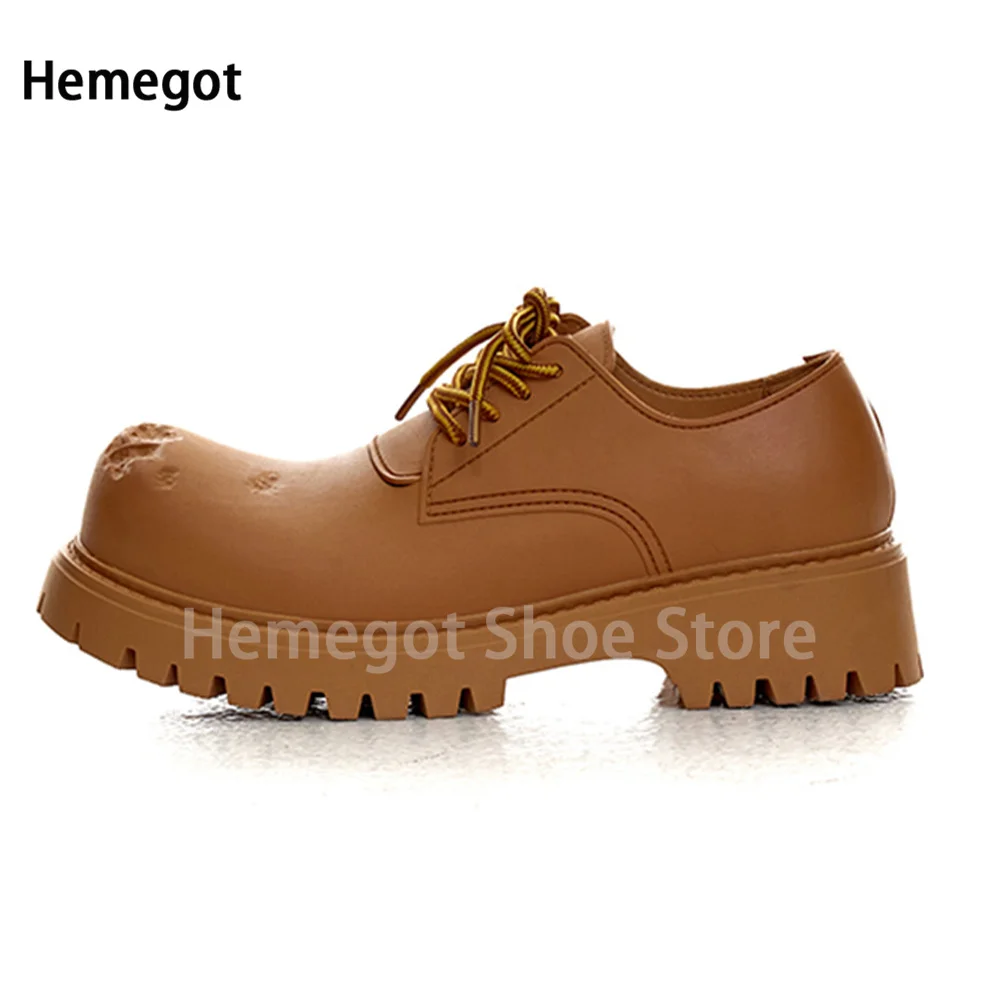 Thick Sole Big Toe Shoes Brown/white/black Leather Men Shoes Height Increasing Casual Derby Shoes Fashionable Handmade Shoes