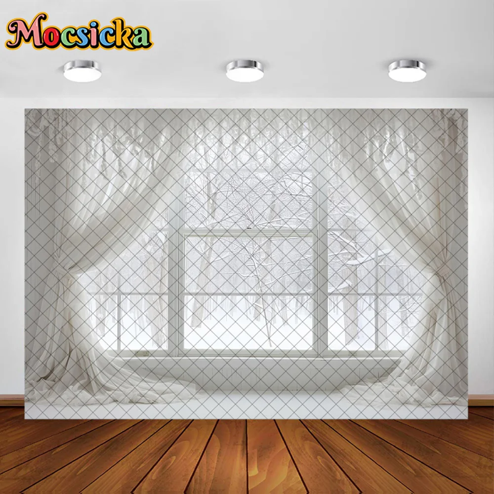 Mocsicka Photography Background Christmas Tree Wreath Window Room Decoration Backdrop Family Xmas Holiday Portrait Studio Prop