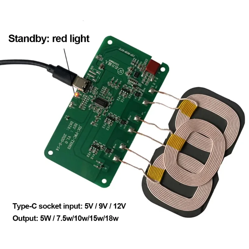18W/20W high power 5V 12V fast charging wireless charger transmitter module Type-c USB + coil universal car mobile phone battery