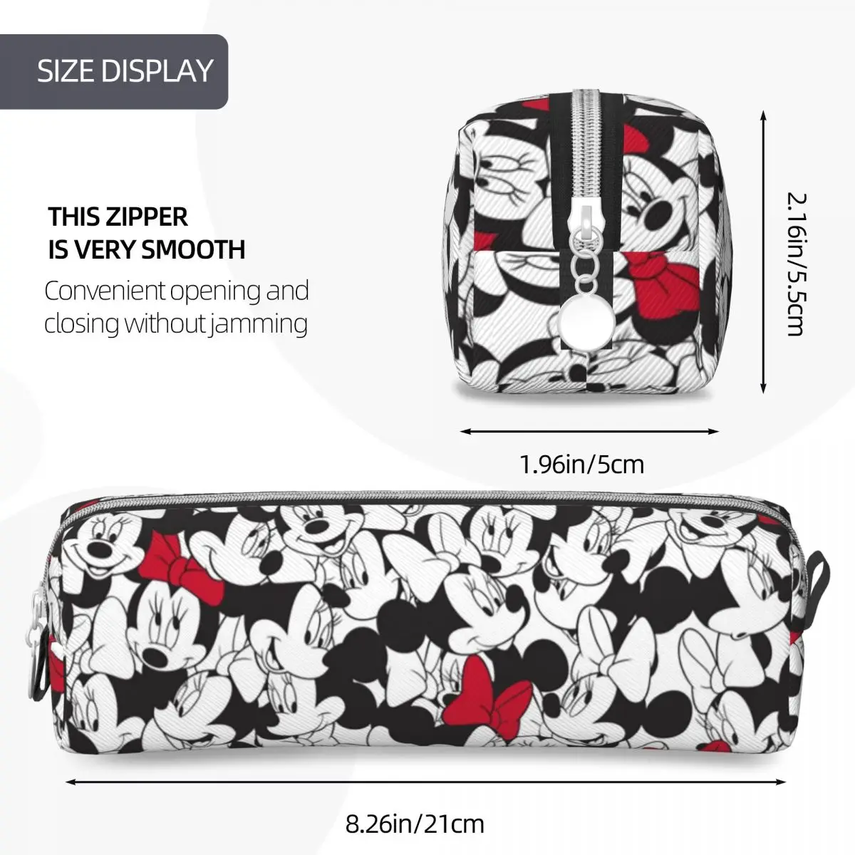 Imagem -04 - Mickey Mouse Minnie Red Bow Padrão Lápis Case Lápis Caixa de Caneta Meninas Meninos Bolsa Material Escolar Zipper Papelaria