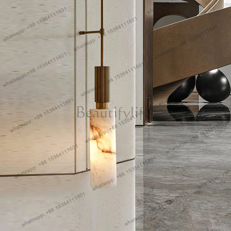 Modern light luxury marble luminous object simple long pole background wall full copper