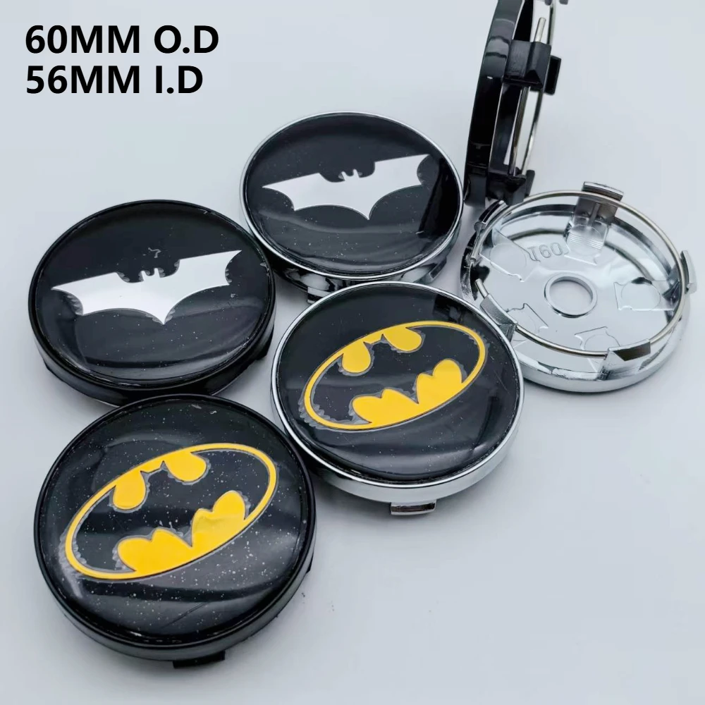 4pcs 60mm (I.D 56mm) Car Styling Bat Logo Badge Emblem Car Wheel Center Caps Rim Hub Cover Stickers Decoratio Auto Accessories