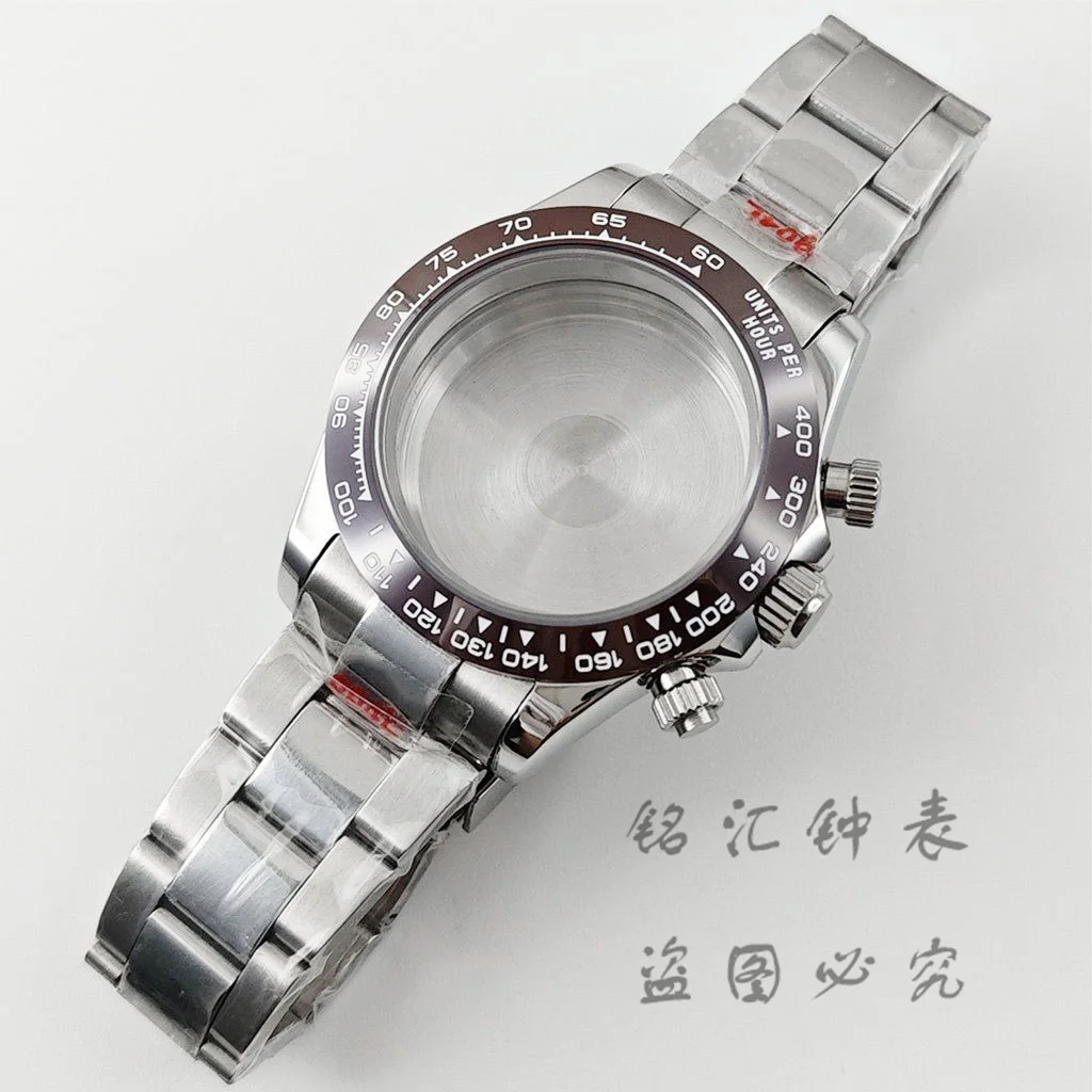 VK63 40mm Brown Ceramic Bezel Daytona Polished Oyster Bracelet Watch Case Sapphire Crystal Men's Watch for VK63 VK64 Movement