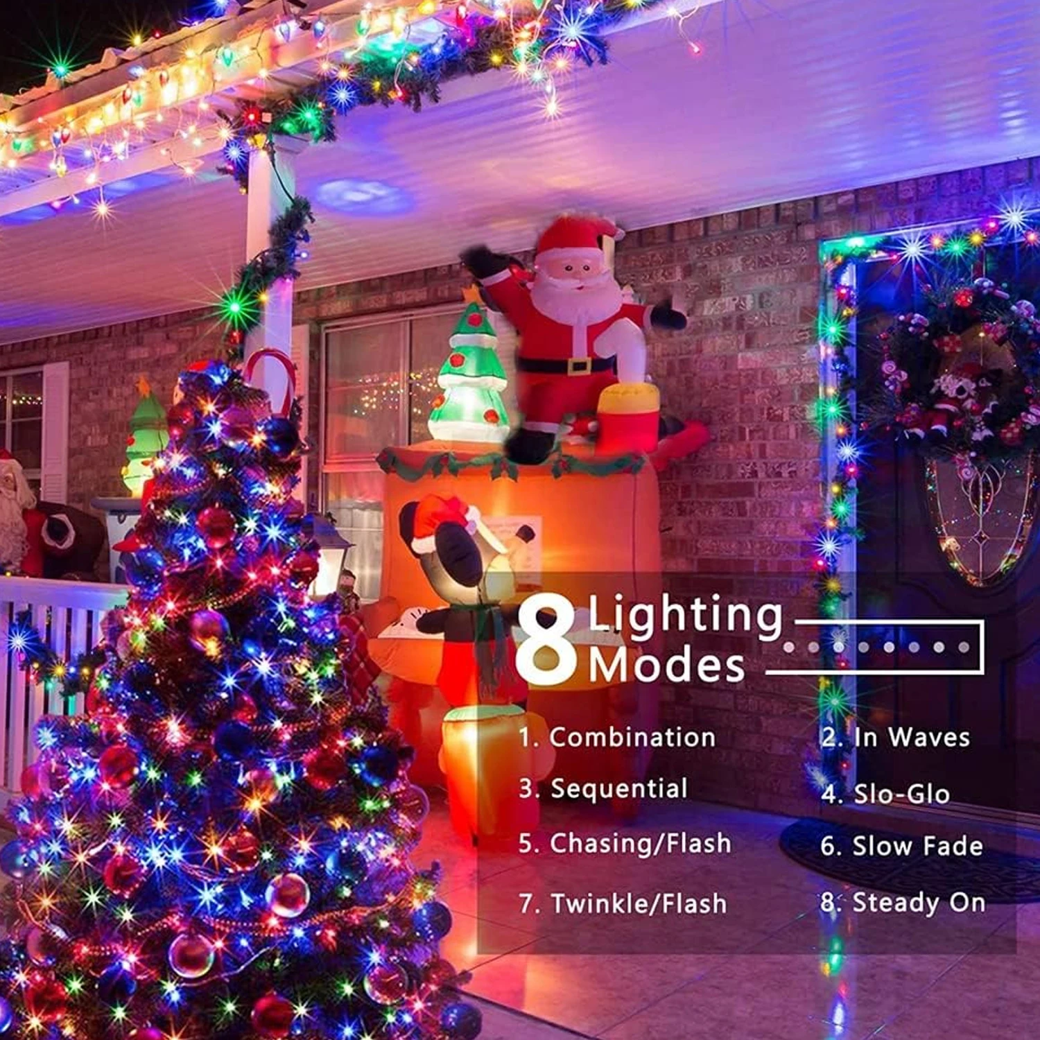 RGB-Lichterkette, 2 m, 200 LEDs, Weihnachtsbaumbeleuchtung mit Ring, 8 Modi, Speichertimer, Lichterkette, Garten, Hochzeit, Party, Festival, Dekoration
