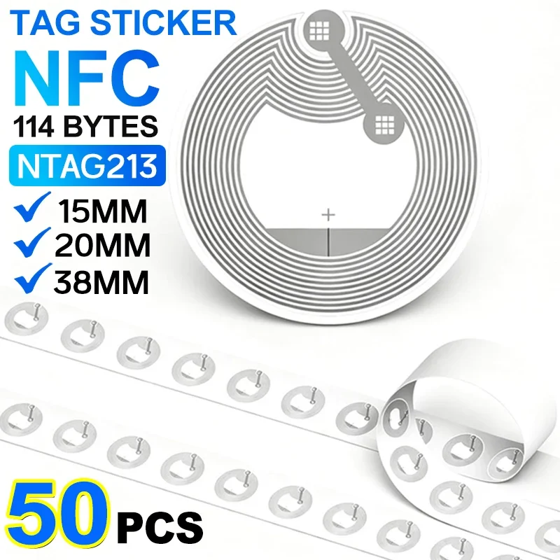 15mm 20mm 38mm Ntag213 NFC Tags NFC Sticker 13.56 MHZ 540Bytes RFID Ntag213 Bytes NFC Tag Stickers Adhesive Labels for Phones