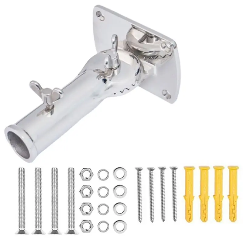 AEE4-Stainless Steel Flag Pole Holder - 180 Degree Rotatable Adjustable Bracket For Outdoor Use