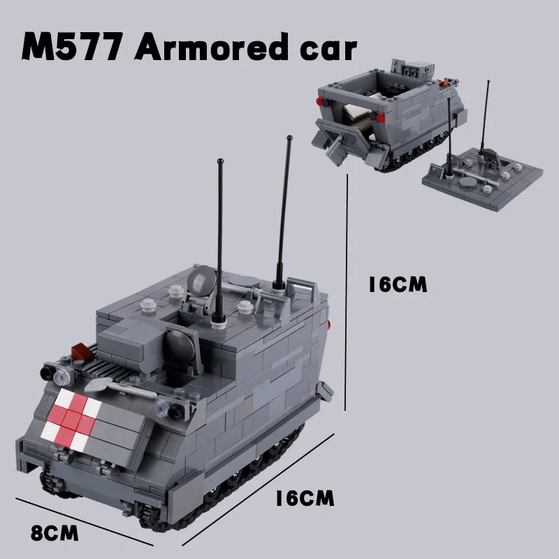 Modern Military Panzer Tank M577 Armored Car Building Blocks WW2 US Army Vehicle Soldier Figures Weapon Bricks Toys For Kids