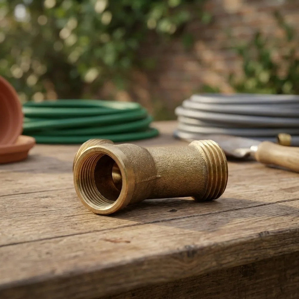 Brass 3-Way Garden Hose Connector for Standard 14mm Hoses with Internal and External Thread Options for Watering Systems
