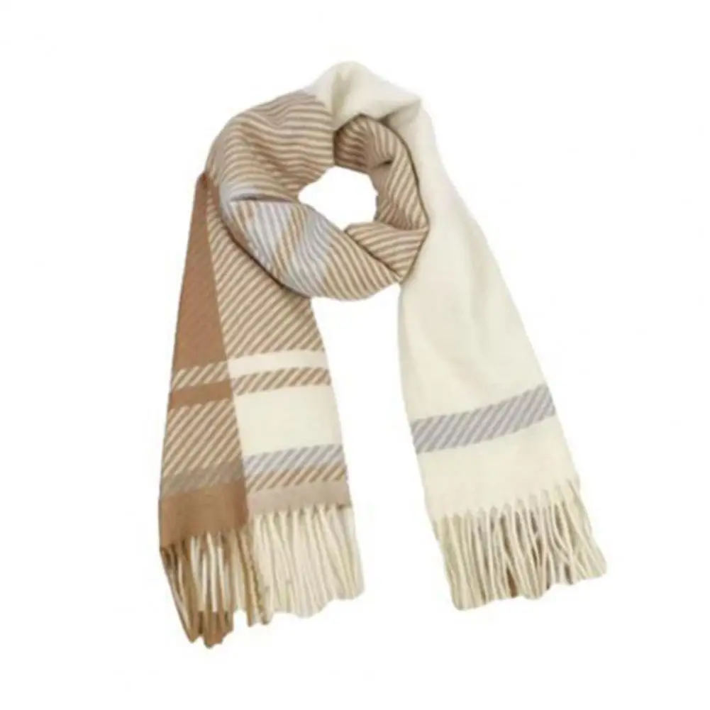 Warm Scarf Tassel Scarf Stylish Women's Winter Scarf Striped Design Tassel Accents Lightweight Warm Neck Wrap for Cold Weather