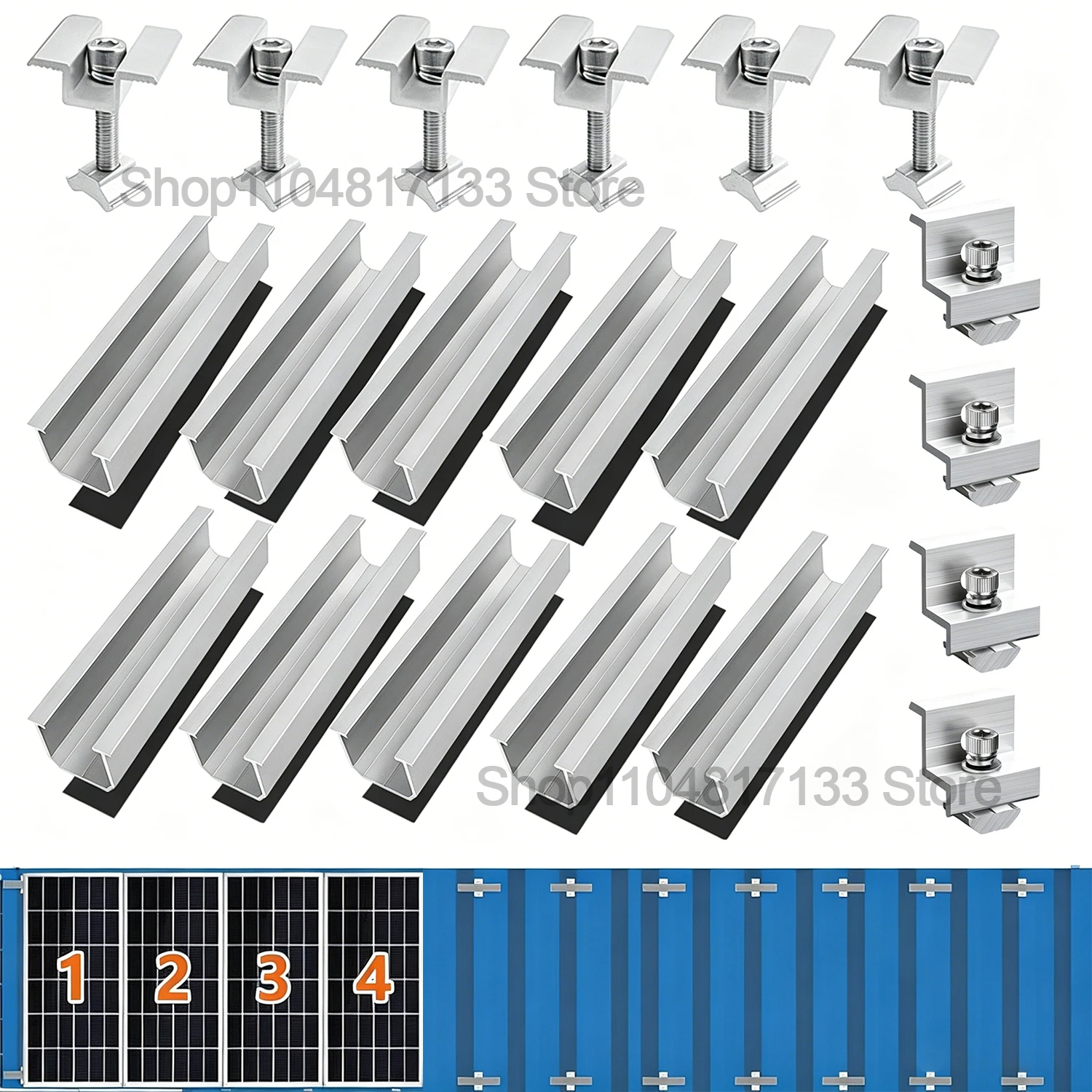 Solarpanel-Montagehalterungen, Montagesatz für Blechdächer, Schienen und Klemmen im Lieferumfang enthalten, für Photovoltaikmodule mit einer Dicke von 1,18 bis 1,38 Zoll