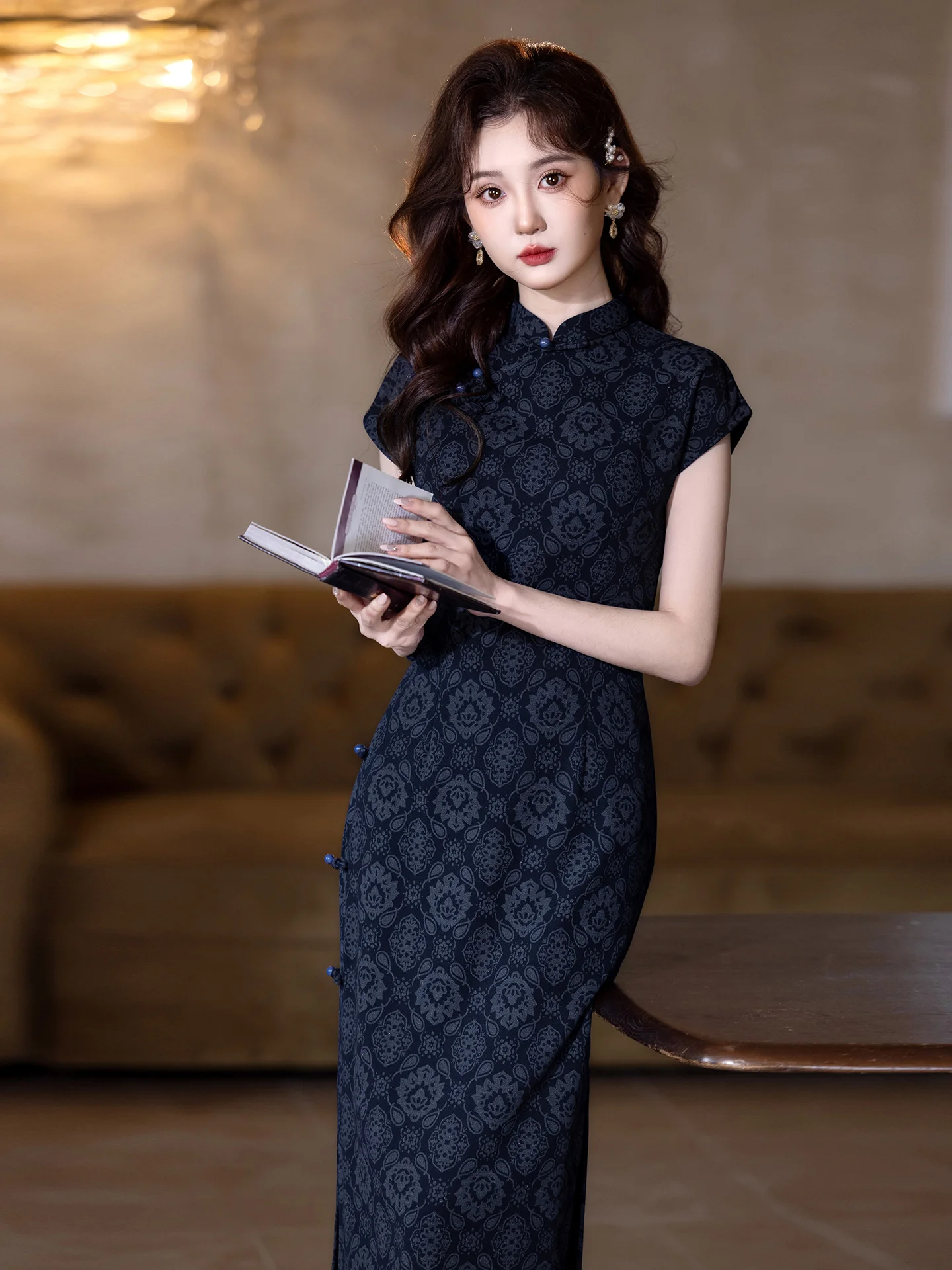 

Синее хлопковое платье в китайском стиле с коротким рукавом для повседневной носки, новое, летнее, дышащее, комфортное, длинное.