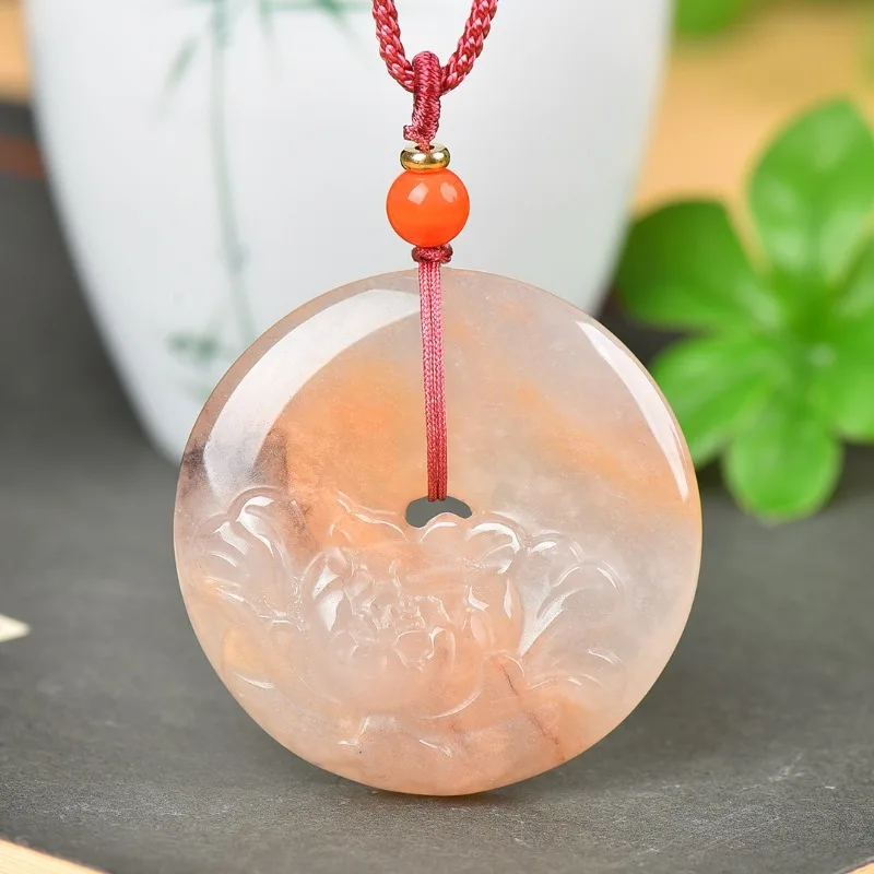 New Exquisite Gold Silk Jade Peony Jade Pendant