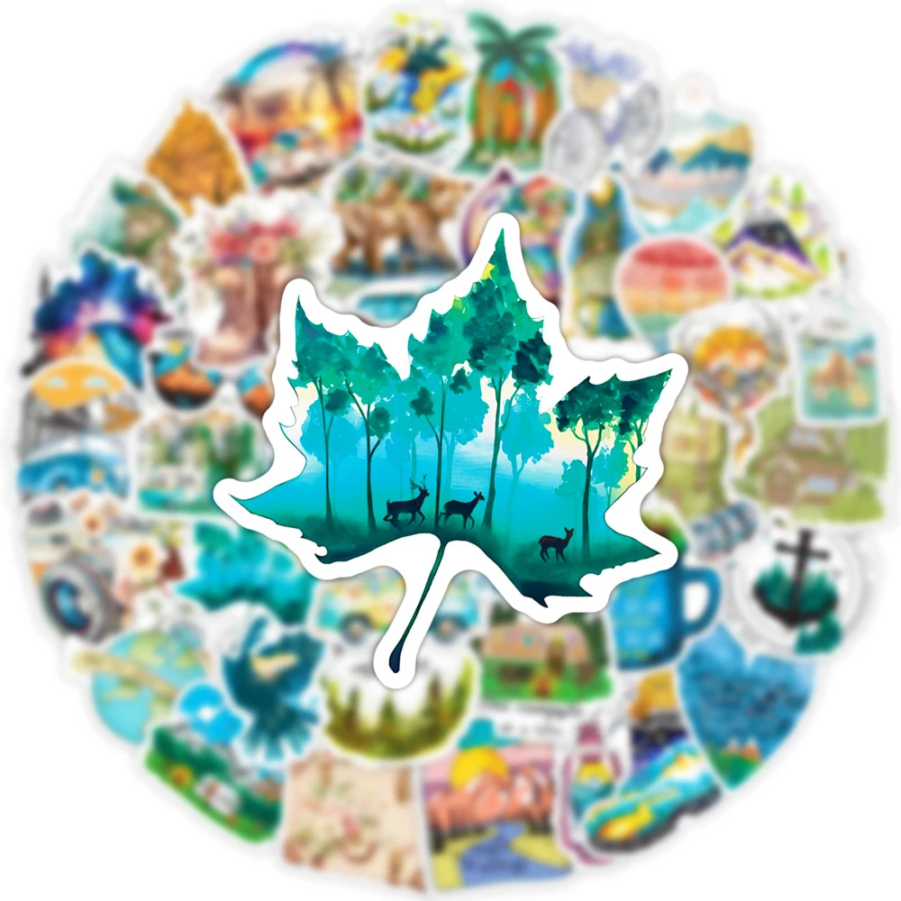 10/30/50pcs Outdoor Camping Hiking Stickers Beautiful Travel Scenery Decals Water Bottle Phone Laptop Cool Sticker Toy for Kids