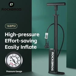 ROCKBROS Bicycle Air Pump 160PSI High Pressure Visual Pressure Gauge Cycling Air Pump Tire Inflator Portable Bike Accessories