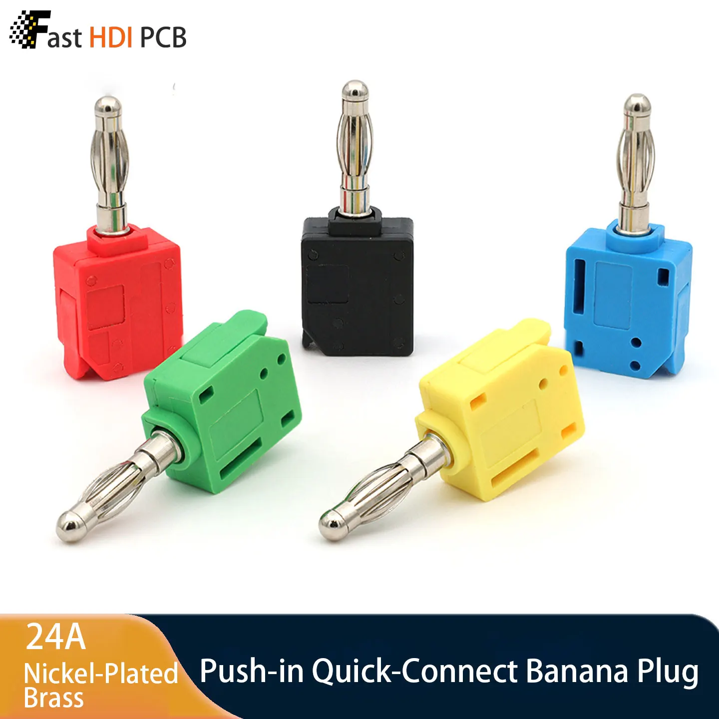 24A Push-In Quick Connect Banana Plug Solderless 4mm Gold/Nickel Plated 0.5-2.5mm² Wire for Speaker Amplifier Test Lead 5 Colors