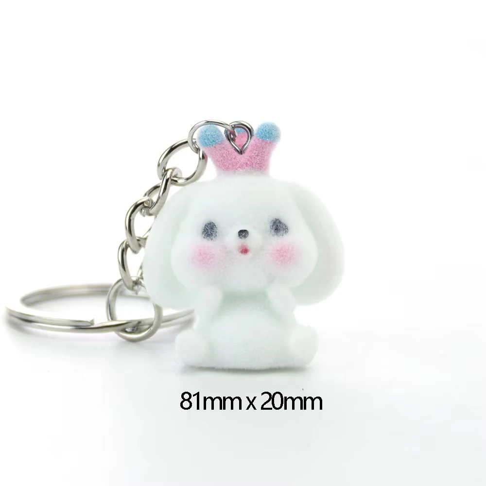 15PCS 3D Resin Flocking Bunny Keychain Rabbit Plush Dolls Key chain  for Bags Charms Decoration Gift DIY Handicrafts Wholesale
