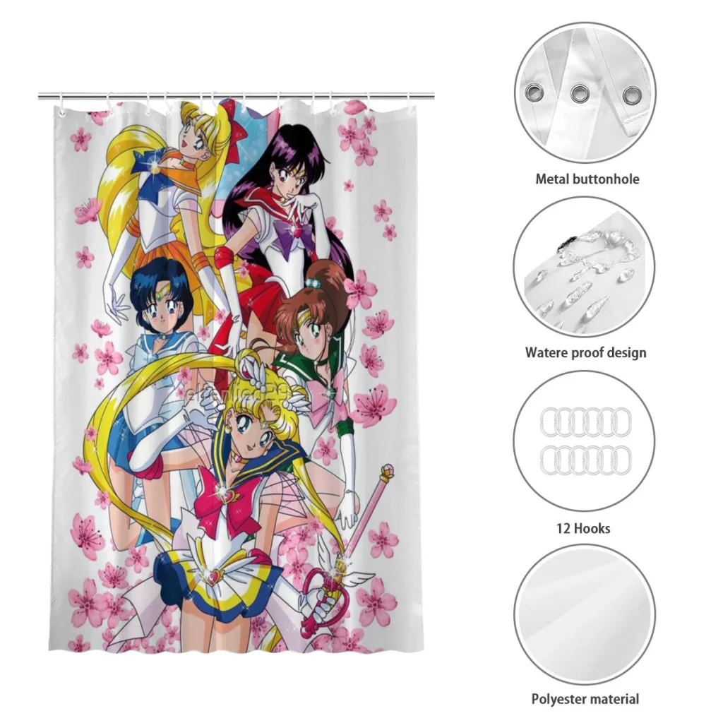 Girls-Sailor-Moon Shower Curtain for Bathroom  Aesthetic Room Decoration