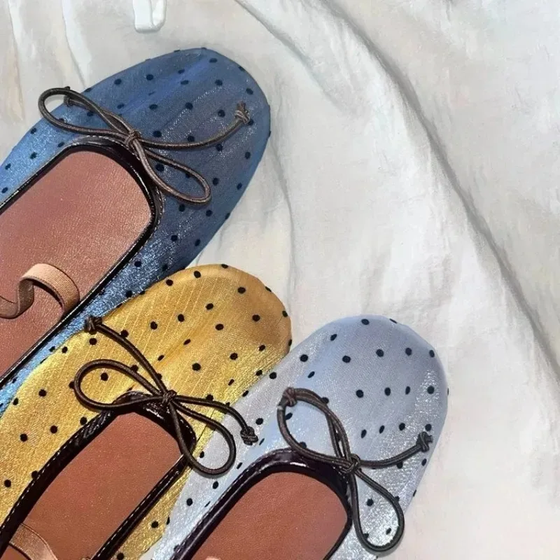 Zapatillas de Ballet con Malla y Puntos, Primavera 2026, Nuevas, Versátiles, Planas, Suaves, con Lazo Francés, para Mujer