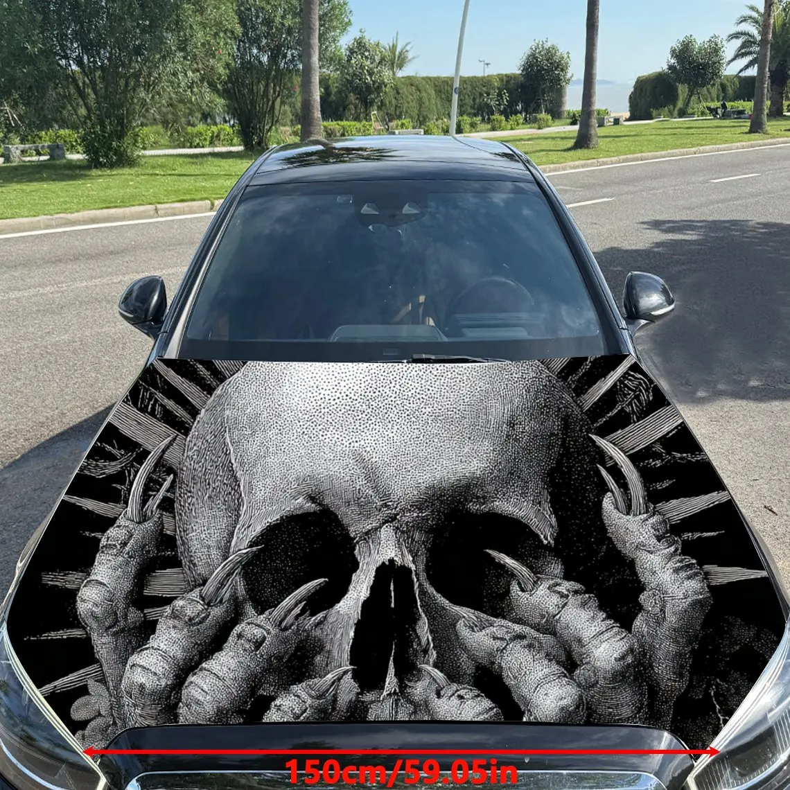 Car Decals Skull with Clawing Hands Car Hood Sticker, Waterproof Self - Adhesive Vinyl Graphics Decals, Decorative Protective &