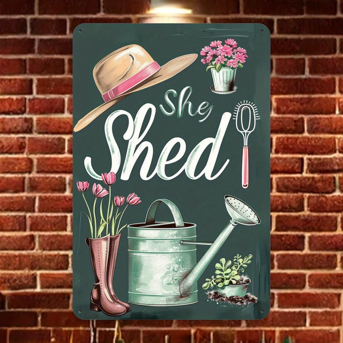 A Vintage Metal Tin Sign Featuring a Garden Theme with Horticultural Plants, Perfect for Home Kitchen Or Cottage Garden Wall