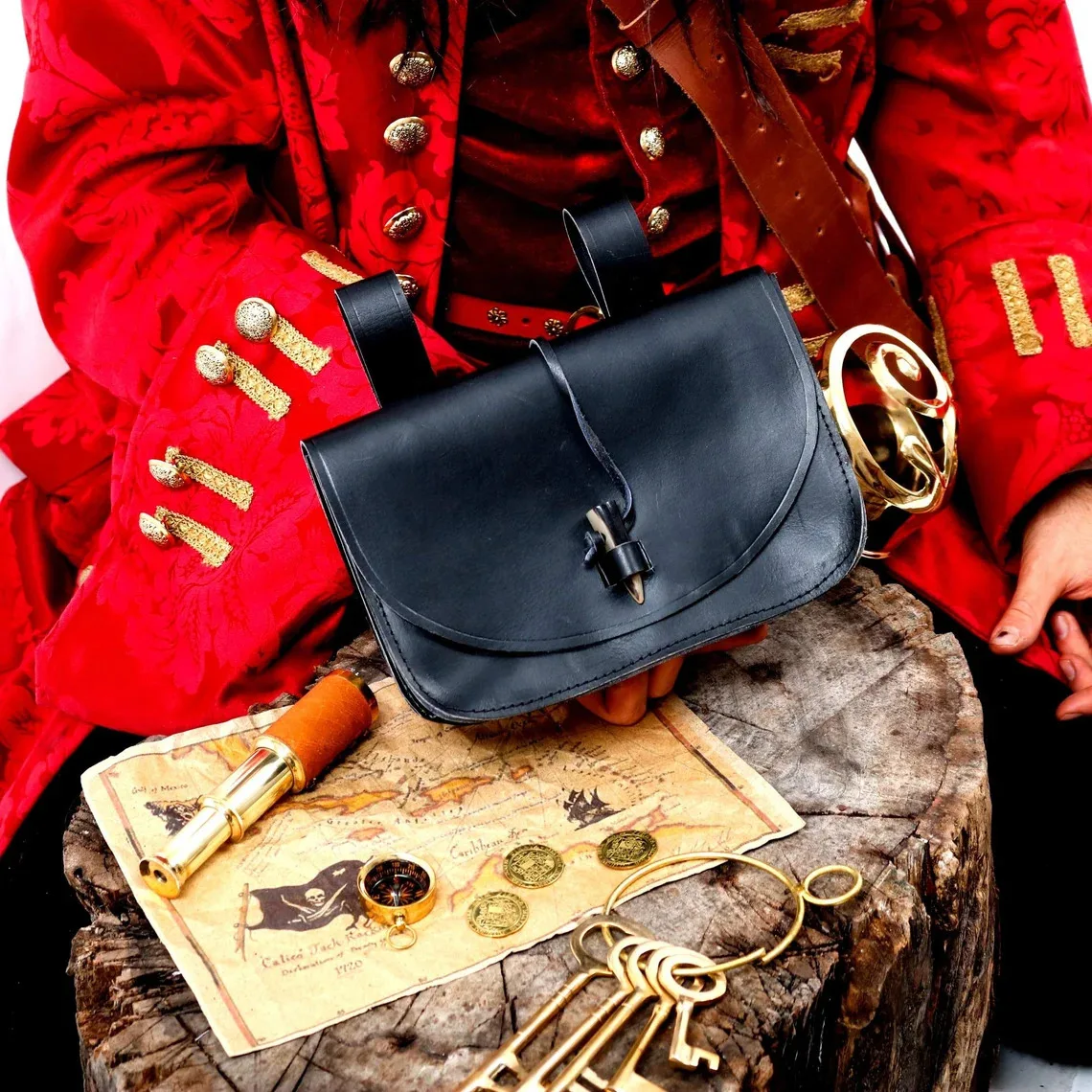 Retro dorosła męska średniowieczna renesansowa klamra z rogu brązowa praktyczna telefon komórkowy portmonetka saszetka na talię rekwizyty na występy nowość