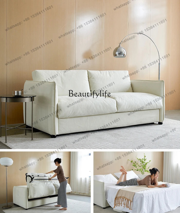 13Sofa Bed Faux Leather Foldable Multi-Functional Dual-Use Small Apartment Home