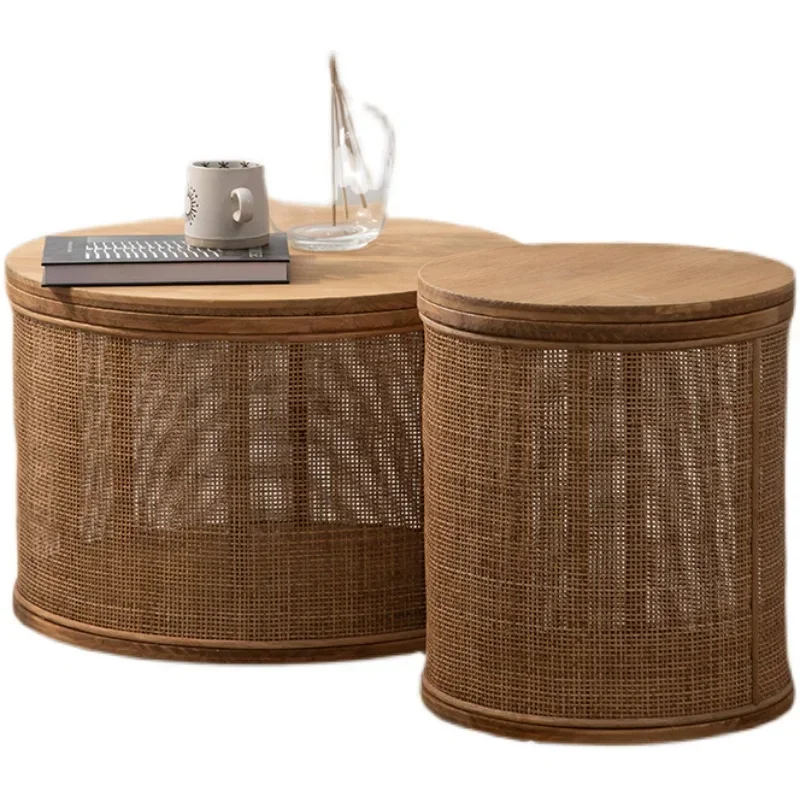 Rattan Woven Living Room Center Table Clamshell Storage Coffee Table Hollow Out Bedside Table Versatile Practical Home Furniture