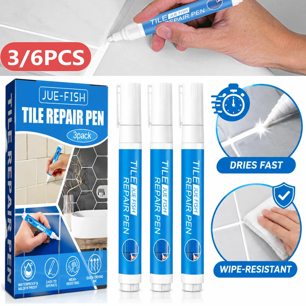 3PCS Tile Grout Paint Pen White Waterproof Mildew Proof Quick Dry Filler Marker Repair Beauty Pen Tile Wall Floor Gap Restore