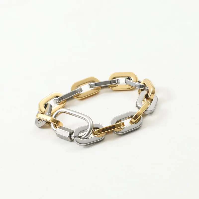 Chunky Tow Tone Quality PVD Gold Plated Stainless Steel Bracelet for Women Carabiner Charm Link Chain Braclet