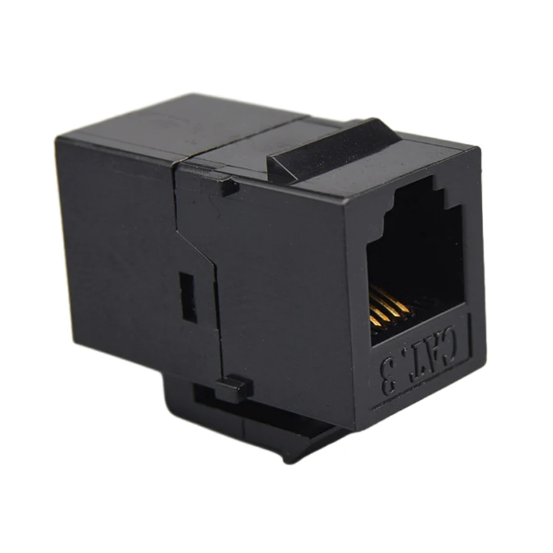 Pass Through Phone Jack Connector In Black Keystone Plug CAT3 RJ11 Telephone Socket Female To Female Telecom Slot